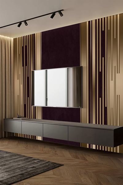 dreamwall Bordo Altın Çizgili Tek Parça Tekstil Duvar Kağıdı