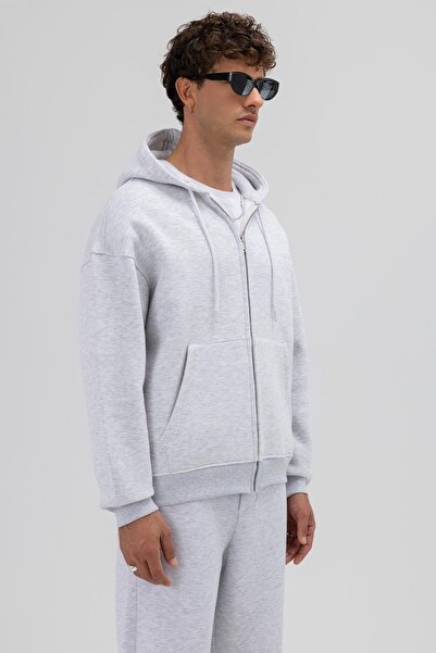 VAMOSCLO Basic Zippered Oversize Hooded Sweatshirt Karmelanj