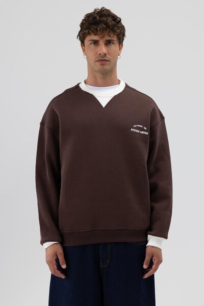 VAMOSCLO oversized Φούτερ με λαιμόκοψη με τύπωμα καφέ