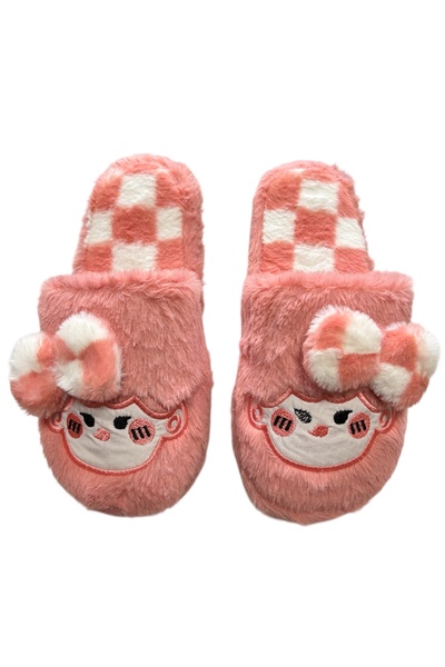 Moda Devrin Winter Women's Slippers with Powder Bow Tie and Plush Toys