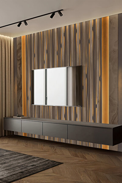 dreamwall Ahşap Çizgi LED Işıklı Efektli Tek Parça Tekstil Duvar Kağıdı