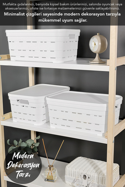 Meleni Home Decorative Pyramid Storage Box with Lid and Holes - Closet Organizer Organizer 10.8 Lt White