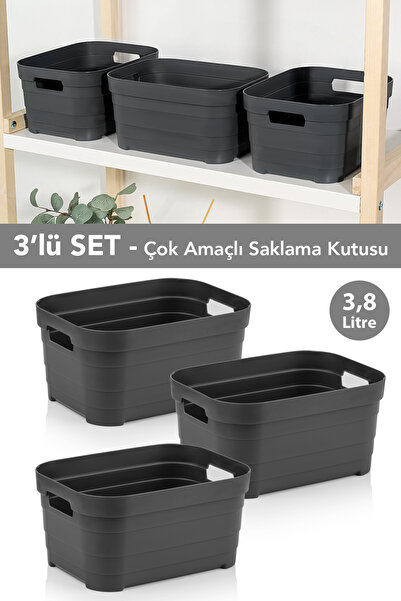 Meleni Home 3 декоративні пірамідальні коробки для зберігання - органайзер для шафи, об'єм 3,8 літра, антрацит