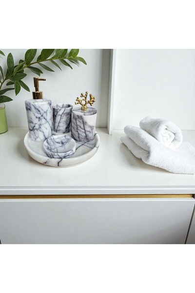 Verticra طقم حمام رخامي يدوي الصنع (5 قطع) |   ديكور رخامي |   اختيار الأناقة...