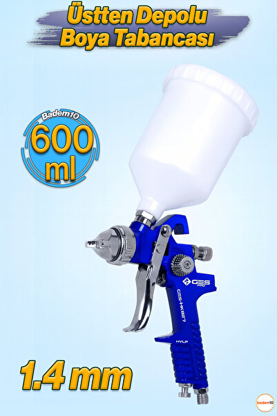 Badem10 600 ml 1.4 mm Nozul Üstten Depolu Havalı Püskürtme Boya Tabancası Bas...