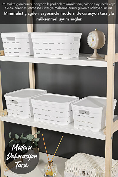 Meleni Home 4-Piece Lid Hole-Punched Decorative Pyramid Storage Box - Closet Organizer Organizer 3.8 Lt White