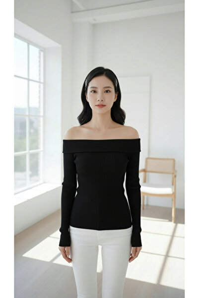 Mood Lab Madonna Collar Long Sleeve Knitwear Look Knitted Sweater Blouse Body...