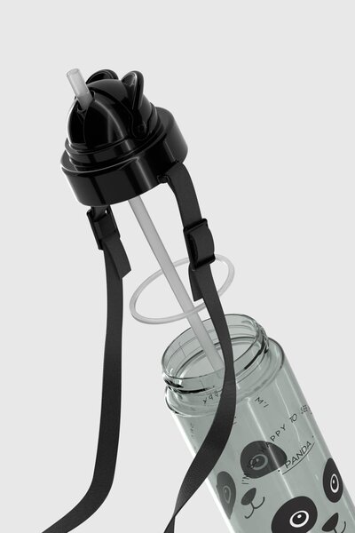Renga Taffy Patterned 500 ml Tritan Children's Water Bottle with Strap and Straw 912080 Black