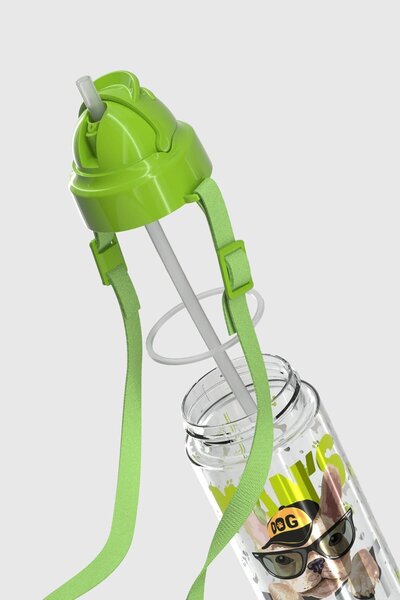 Renga Migo Patterned 500 ml Tritan Children's Water Bottle with Strap and Straw 912004 Green