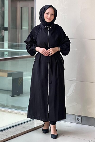 Ceremony Lined Trench Coat with Lace Detail