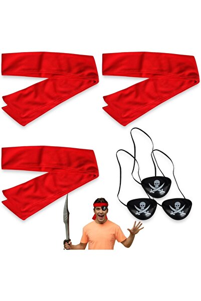 Yisscen Set de 3 plasturi și 3 bandaje pentru ochi, textil, roșu/negru