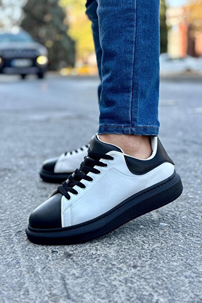 Luis Toronto Ανδρικά αθλητικά παπούτσια LT109 Λευκό Μαύρο Δερμάτινο Μαύρο Σόλα