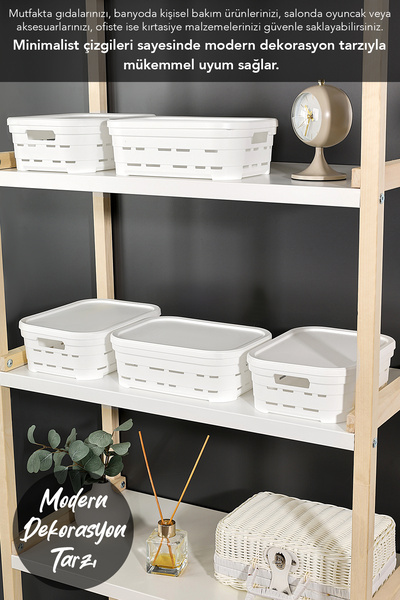 Meleni Home 4-Piece Lid Hole-Punched Decorative Pyramid Storage Box - Inside Cabinet Organizer 2.8 Lt White