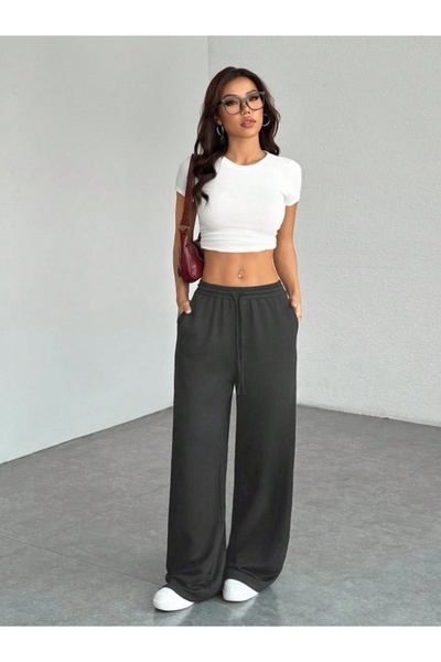 CAONNES Pantaloni negri de damă, de mărime mare, largi, largi, pantaloni de s...