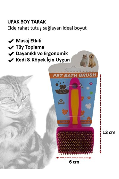 chittoshop Pet Grooming Hair Removal and Massage Brush |   Small Size Cat & Dog Hair Comb - 13X6 cm - Pink