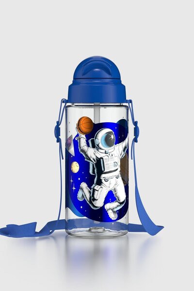 Renga Migo Patterned 500 ml Tritan Children's Water Bottle with Strap and Straw 912004 Blue