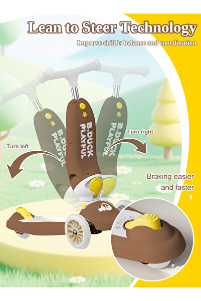 KidLe 2 in 1 Kick Scooter for Kids, Foldable Scooter with Adjustable Seat, for 1-6 Years Toddlers