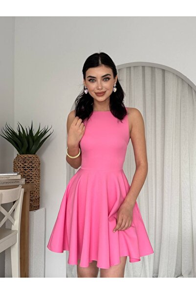 ETİKAFASHION Cep Detaylı Volanlı Mini Kloş Elbise