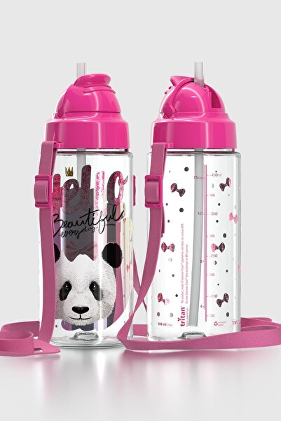 Renga Migo Patterned 500 ml Tritan Children's Water Bottle with Strap and Straw 912004 Pink