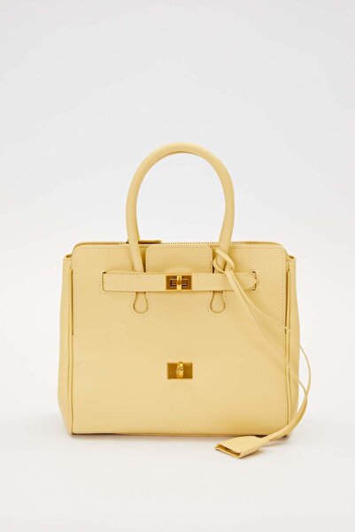 Levidor Yellow Leather Handbag with Accessory Detail