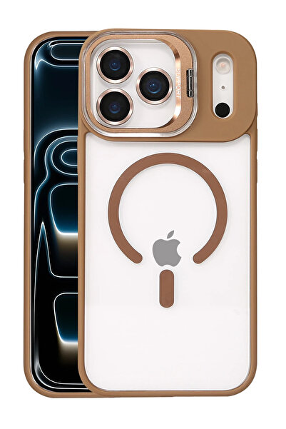 Fuchsia Apple iPhone 17 Pro Case with Removable Lens and MagSafe Stand - Brown