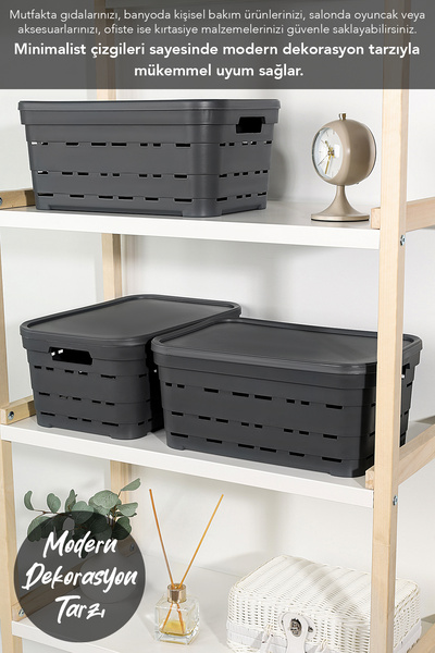 Meleni Home 6-Piece Lid Hole-Punched Decorative Pyramid Storage Box - Closet Organizer Organizer 10.8 Lt Anthracite