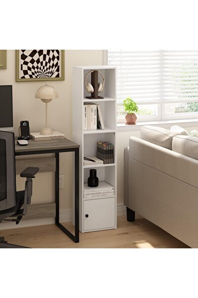 Modern home Shelf Bookcase with 1 Door Storage Cabinet, White
