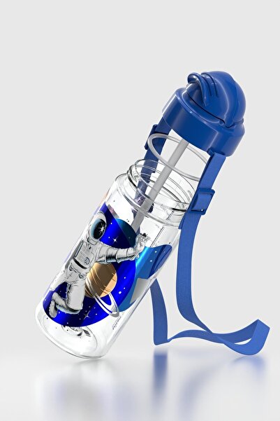 Renga Migo Patterned 500 ml Tritan Children's Water Bottle with Strap and Straw 912004 Blue