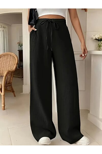 CAONNES Kadın Siyah Büyük Beden Baggy Bol Kesim Pantolon ALTI Esnek Rahat Kum...