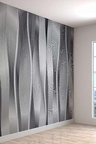dreamwall Siyah Beyaz Dalgalı Çizgili Tek Parça Tekstil Duvar Kağıdı