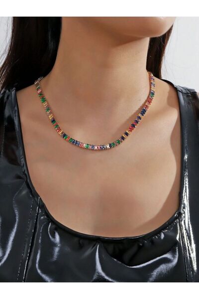 Power Es Kararmaz Paslanmaz Renkli Su Yolu Zirkon Taşlı Çelik Kadın Kolye