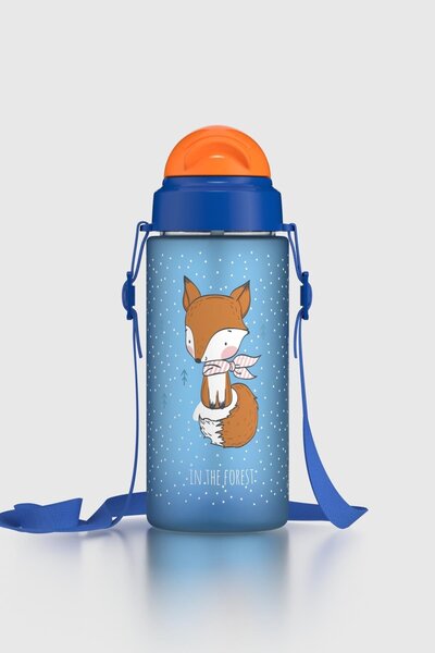 Renga Migo Soft Touch Patterned 500 ml Tritan Children's Water Bottle with Strap and Straw 912142 Blue