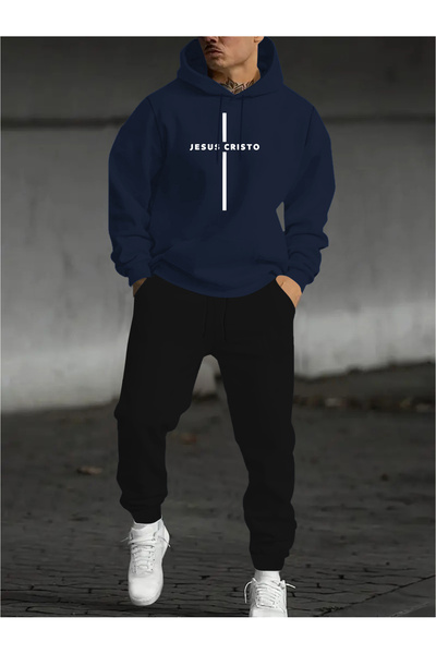 MODAVİBE Set de trening cu glugă imprimat unisex, 2 piese – Hanorac și pantal...