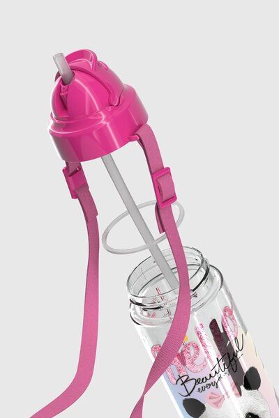 Renga Migo Patterned 500 ml Tritan Children's Water Bottle with Strap and Straw 912004 Pink