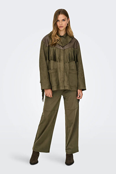 ONLY Women's Onlfrange Tassel Detailed Nubuck Jacket Coat 15351944 Khaki