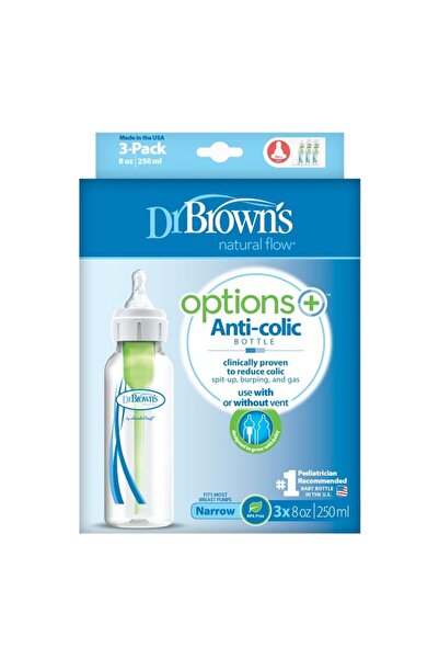 dr browns Set 3 Biberoane Dr. Brown's SB83005, cu Dispozitive Anticolici, Options Plus, 0-3 Luni, 250 ml, Alba