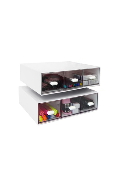 OEM Set 2 organizatoare pentru birou cu 3 sertare, alb, ‎22.8 x 16.5 x 4.8 cm