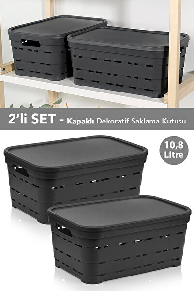 Meleni Home 2'li Kapaklı Delikli Dekoratif Piramit Saklama Kutusu - Dolap Düz...