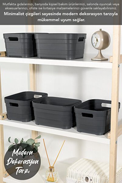 Meleni Home 4 Pieces Decorative Pyramid Storage Box - Closet Organizer Organizer Box 3.8 Liters Anthracite