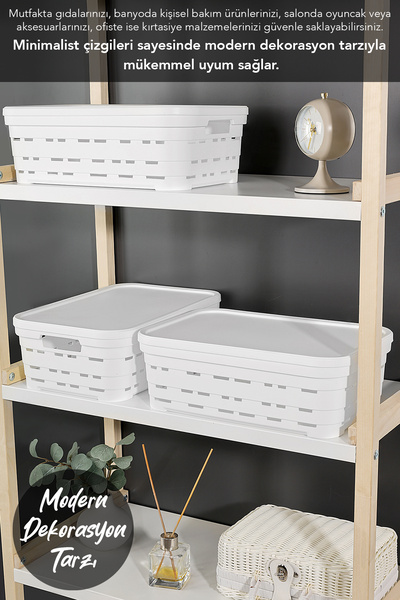 Meleni Home 2-Piece Lid Hole-Punched Decorative Pyramid Storage Box - Closet Organizer Organizer 8.2 Lt White