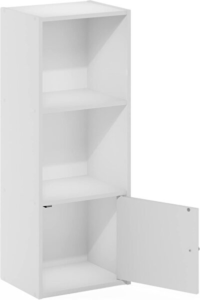 Modern home 3-Shelf Bookcase with 1-Door Cabinet – White Wooden Storage & Display Unit