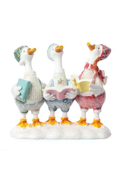 OEM Decoratiune Craciun din rasina, trei gaste la colindat, 15cm