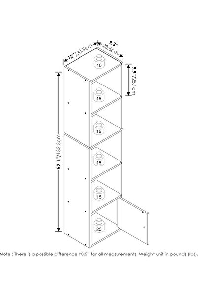 Modern home 5-Shelf Bookcase with 1-Door Cabinet – White Wooden Storage & Display Unit
