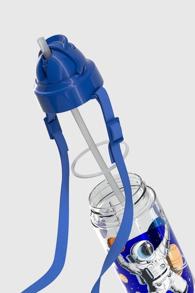 Renga Migo Patterned 500 ml Tritan Children's Water Bottle with Strap and Straw 912004 Blue