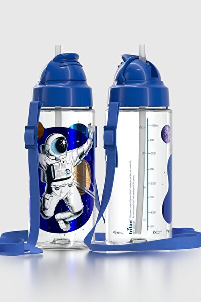 Renga Migo Patterned 500 ml Tritan Children's Water Bottle with Strap and Straw 912004 Blue