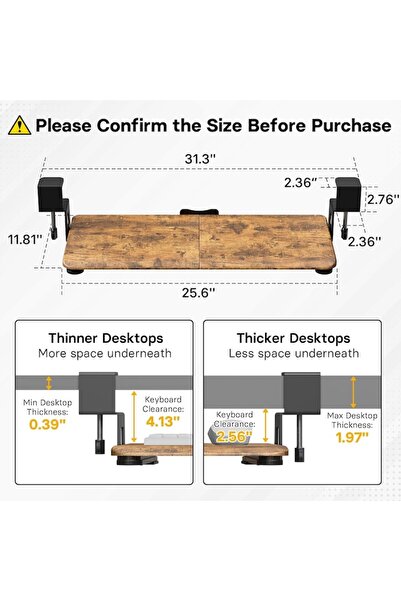 BONTEC Retractable Keyboard Tray Under Desk, 30 X 60 Cm - CN