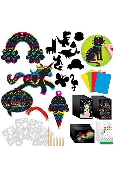 JOYIN Set de hârtie răzuitoare cu accesorii, hârtie/lemn, multicolor, 88 de piese