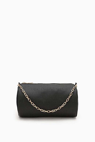 Levidor Siyah Baskılı Silindir Model El Çantası