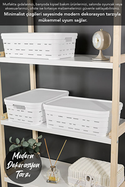 Meleni Home 6-Piece Lid Hole-Punched Decorative Pyramid Storage Box - Closet Organizer Organizer 8.2 Lt White