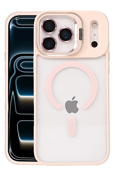 Fuchsia Apple iPhone 17 Pro Max Remim Lensli Magsafe Standlı Kapak - Pembe